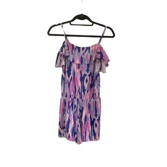 Lily Pulitzer Womens Watercolor Cold Shoulder Ruffle Front Romper Size XXSmall - Picture 1 of 6